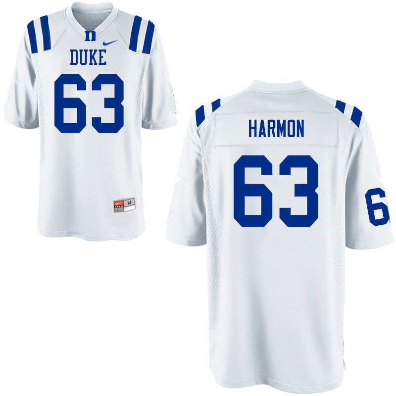 Men #63 Zach Harmon Duke Blue Devils College Football Jerseys Sale-White
